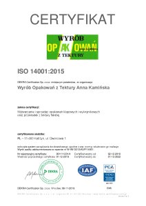 Certyfikat ISO 1400 1 